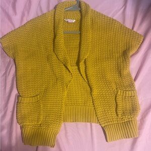 Ruffle Butts Mustard Yellow Short Sleeve Open-Front Knit Cardigan